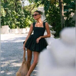 ZARA SQUARE NECK PLEATED DRESS NWT